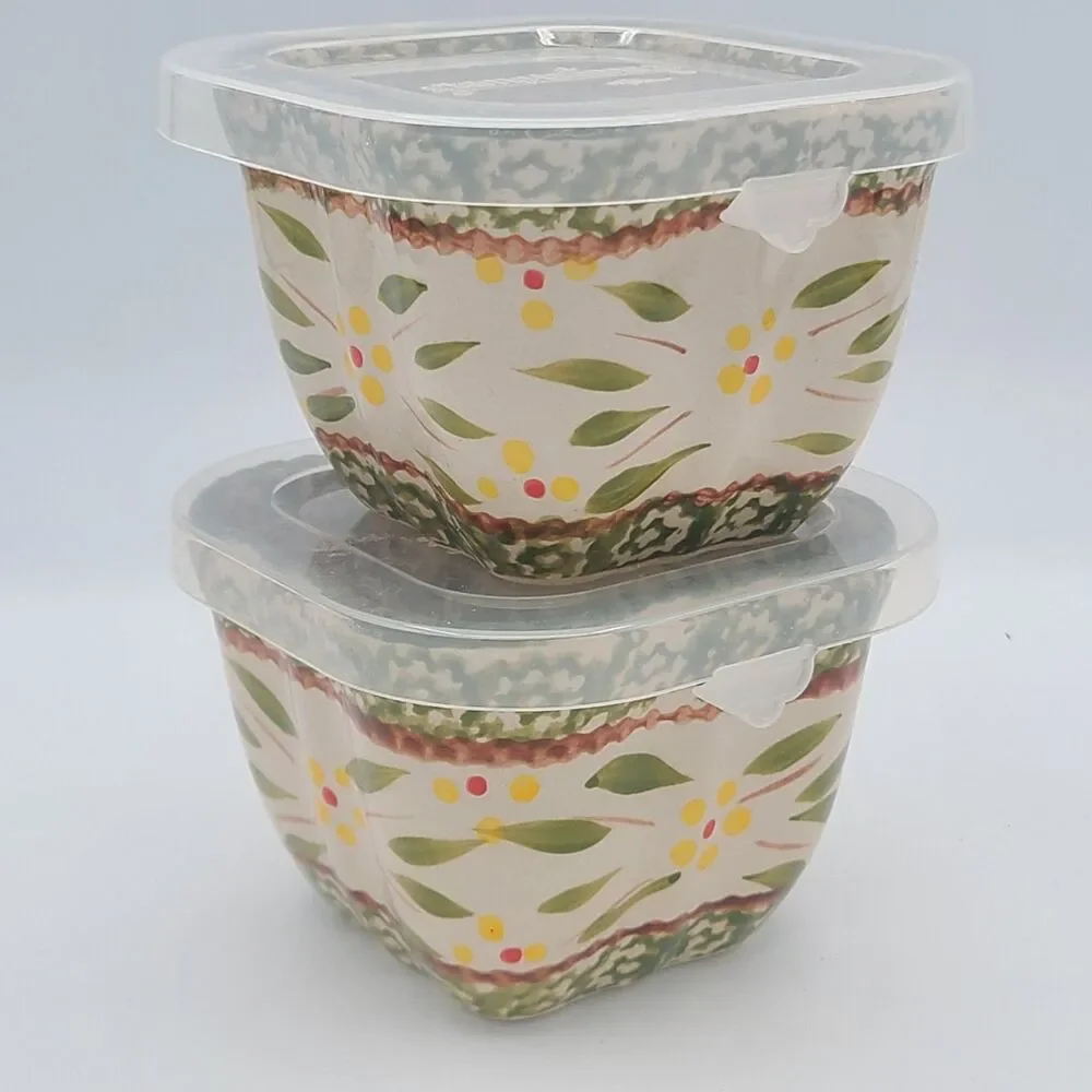 Temptations By Tara Old World Green 8 oz. Ramekins With Lids Lot Of 2 NWOB